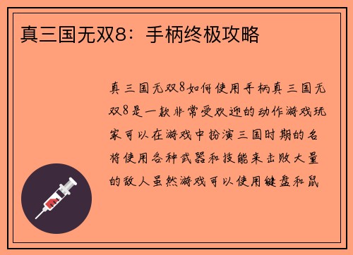 真三国无双8：手柄终极攻略